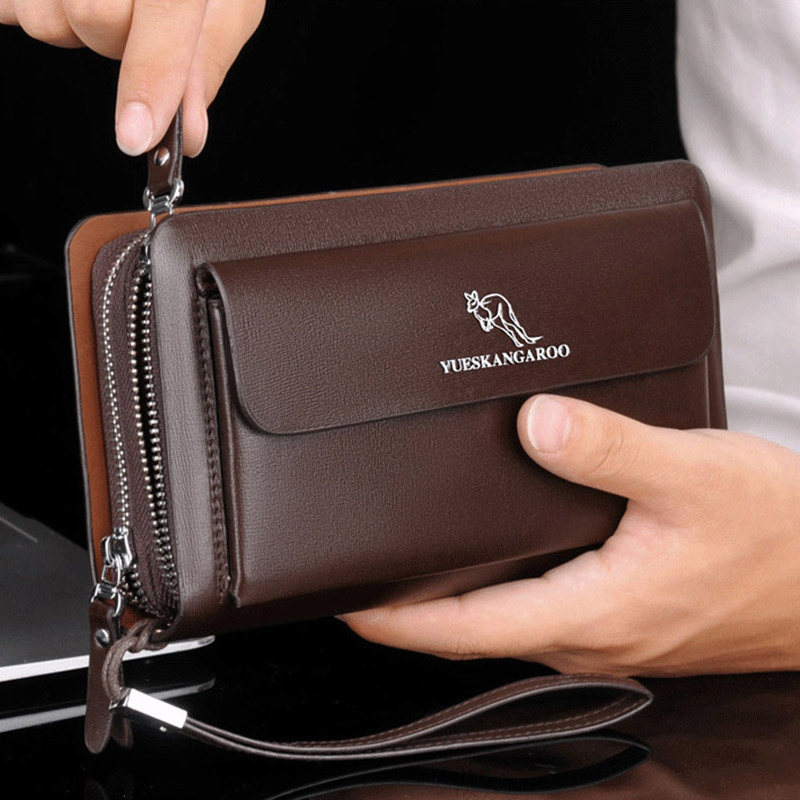 Lesen Kangaroo Handbag Male 2021 new genuine leather handbag Long version Fashion wallet large-capacity men's hand holding bag