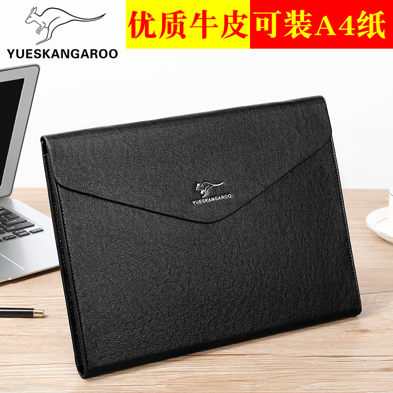 Men Clip Bag Mesh Red Genuine Leather Large Capacity Business Casual Envelope Bag A4 Paper File Bag Bull Leather Male handbag