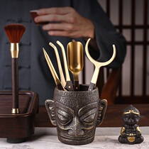 Three Stars Pile Tea Road Six Gentlemen Suit Black Sandalwood Solid Wood Tea Clip Tea Cylinder Utilita Tea Accessories Purple Sand Tea Darling Pendulum