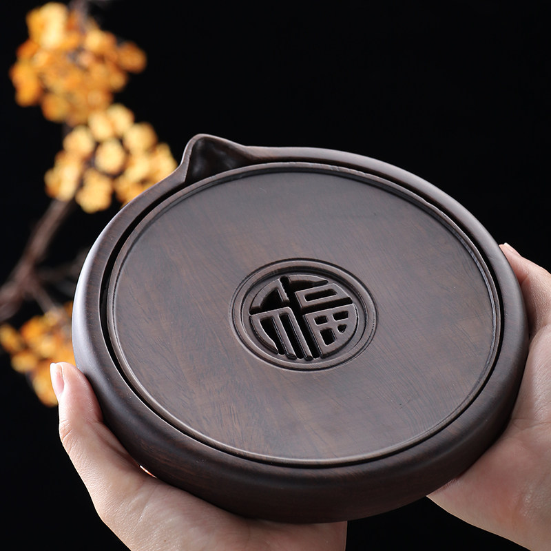 Household small tea tray drain tray tea set tea table pot bearing ebony solid wood tea coaster water storage tea sea dry bubble tray