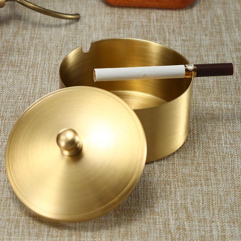 Pure Brass Band Cover Cigarette Ash Trays Creativity Individuality Trend Birthday Gift Home Decoration Arrangement Anti-Fly Ash Upscale Tobacco Cylinders