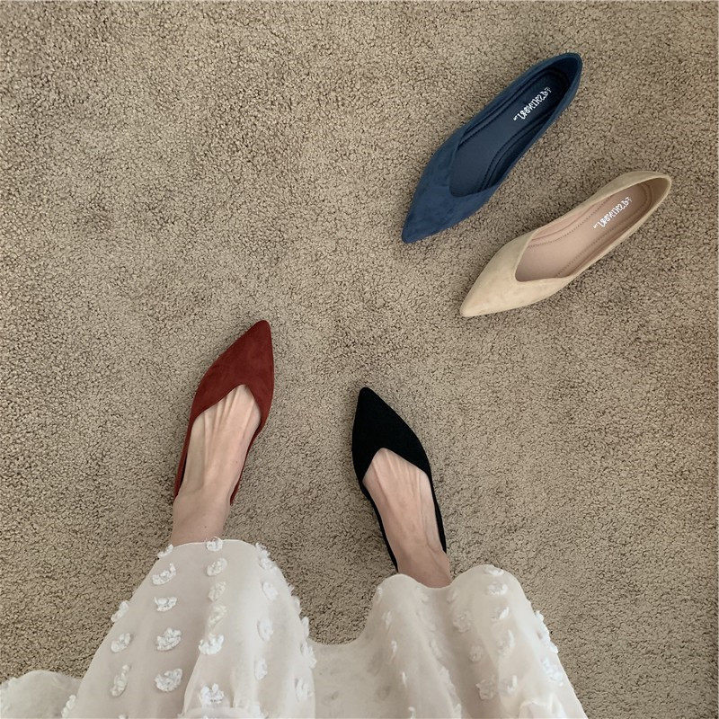 ITSK Shoes Women's Single Shoe Pointed Light Mouth Suede Flat Bottom Soft Bottom Comfort Legue-bean Shoes Women Shoes Lads Shoes