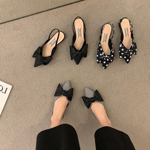 ITSK sandal womens style pointed coarse heel rear hollow rear stumbled with bow tie with butterfly knot matching dresses single shoe