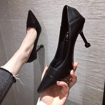ITSK Black High Heels Women Summer Workplace 2021 Summer New Fine Heel Soft Leather Comfort Pointed Light Mouth Single Shoes