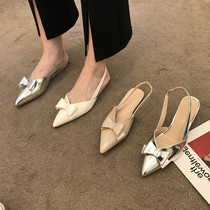 ITSK Shoes Children Sandals Pointy Flat-bottomed Baotou Rear Empty Lined With Butterfly Knot Temperament Single Shoe