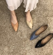 ITSK Shoes Womens Single Shoe Pointed Shallow Mouth Splicing Flat Bottom Soft Bottom Bean Bean Shoe Working Ladyshoe Shoes