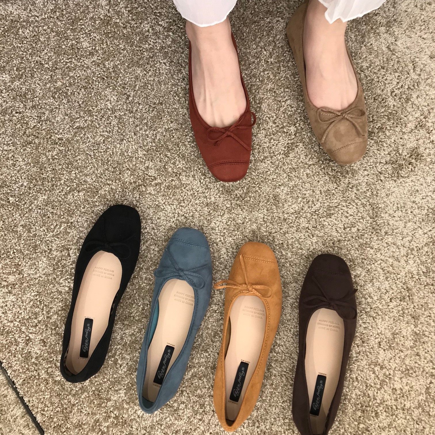 ITSK shoes female single shoes square shallow sulfur butterfly bow flat soft soft soy bean shoes