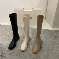 ITSK Inglent Boots Woman Autumn Winter Plus Suede Long Cylinder Boots Black High Cylinder Knight Boots