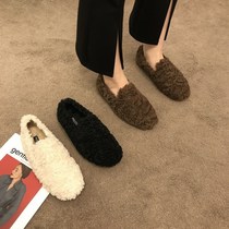 ITSK Hairy Shoes Women Winter Outwear Lamb Wool Garneled Cotton Lads Shoes Bean Bean Shoes