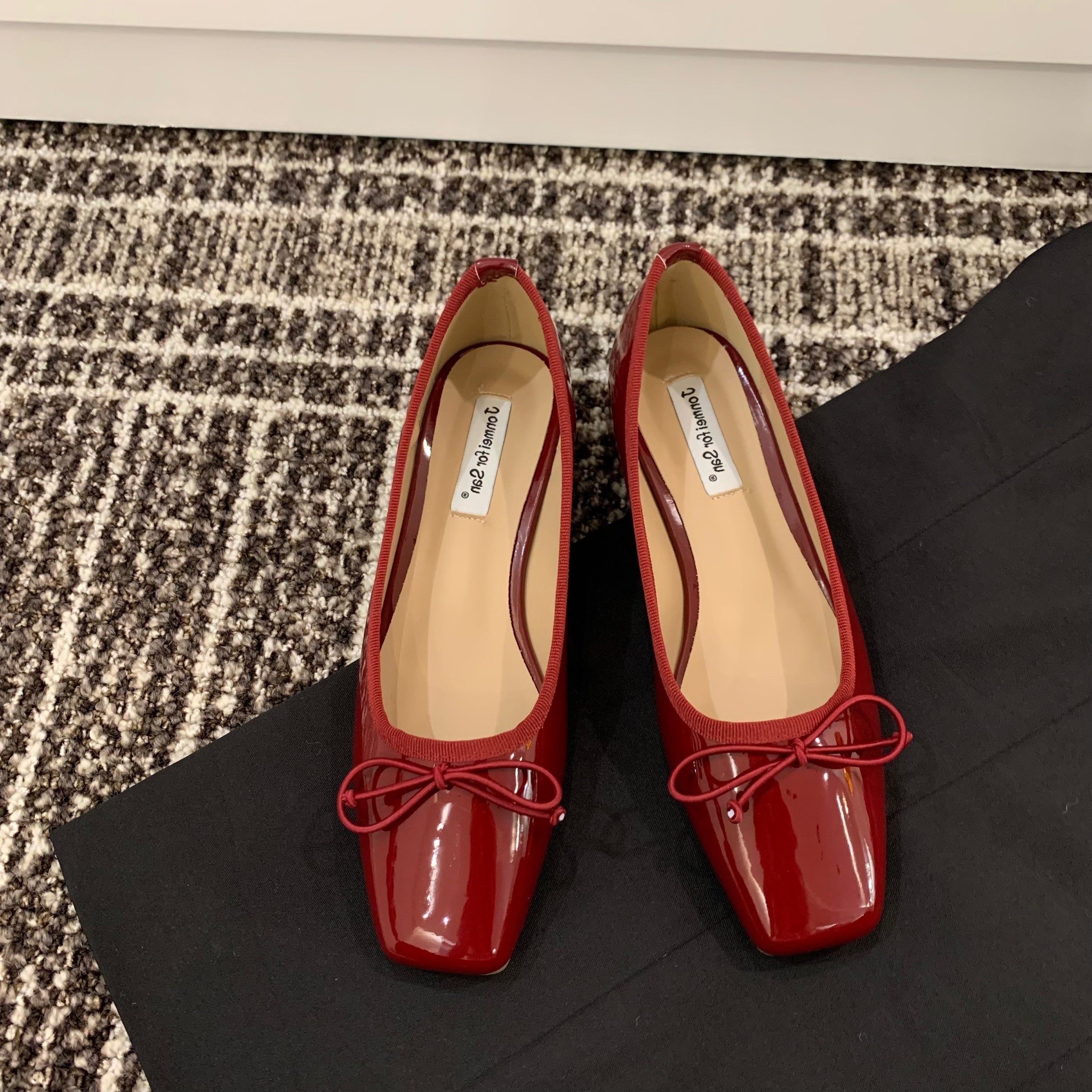 Modern Girl~ITSK Retro Bow Square Toe Pumps Ballet Flats Women's Shoes