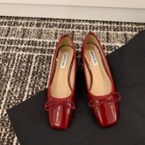 Morden girl ~ ITSK retro butterfly knot square head shallow mouth ballet flat bottom shoes female single shoes