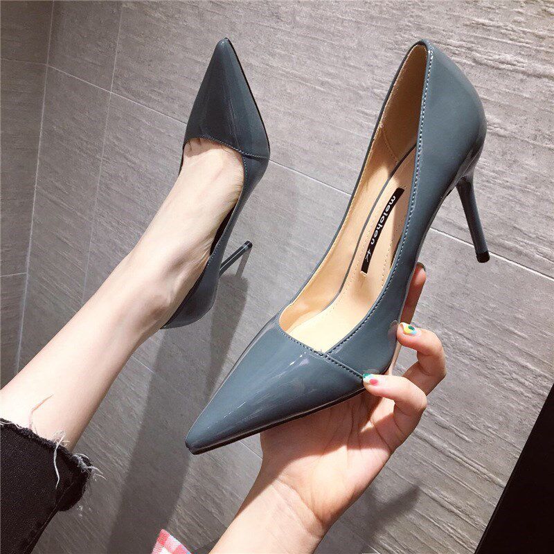 ITSK shoes women's high heels pointed toe stiletto patent leather black professional work shoes for women