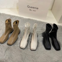 ITSK Inron slim Martin boots female square head white short boots spring autumn single boot