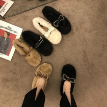 ITSK Hairy Shoe Woman Winter Outwear Plus Suede Bow Tie A Foot of Foot Bean Shoes