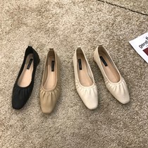 ITSK shoes womens single shoe square head light mouth flat bottom one foot pedal soft leather bean shoe working womens shoes