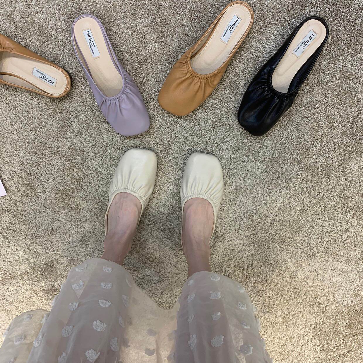 ITSK shoes children Baotou slippers outside wearing round head flat bottom shallow mouth Soft bottom One foot pedal half slipper