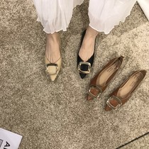 ITSK Shoes Womens Single Shoe Pointed Shallow Mouth Metal Buckle Flat Bottom Soft Bottom Bean Bean Shoes Women Shoes
