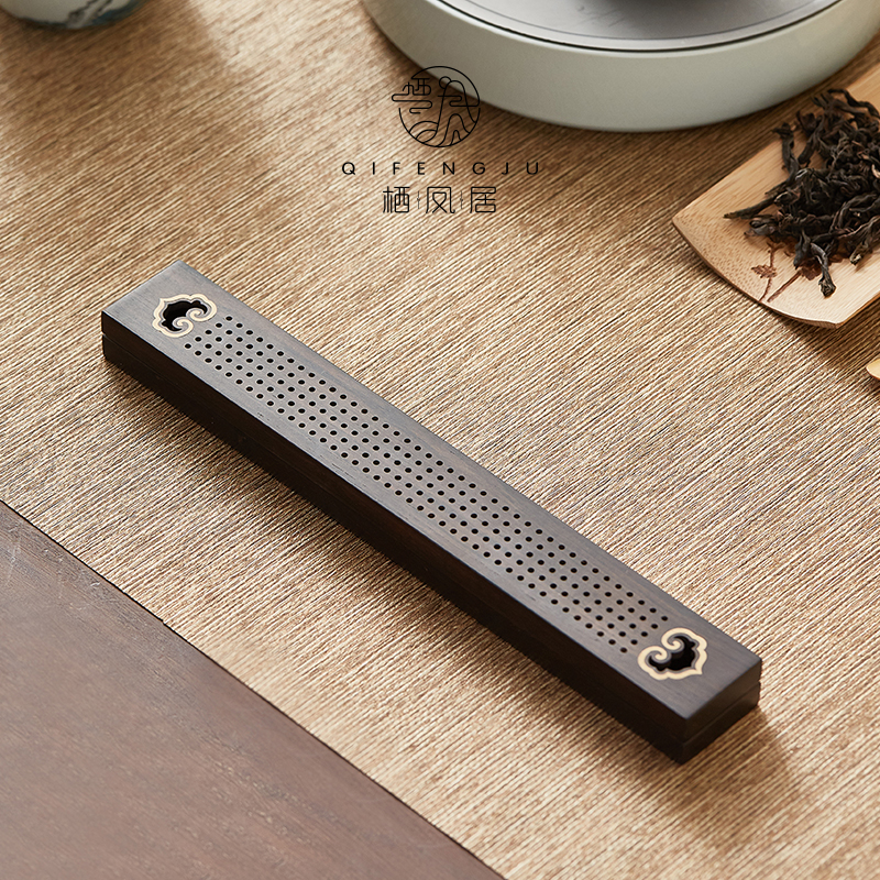 Qifengju ebony black sandalwood Deco box solid wood tea incense line incense base back incense device creative sandalwood stove insert seat