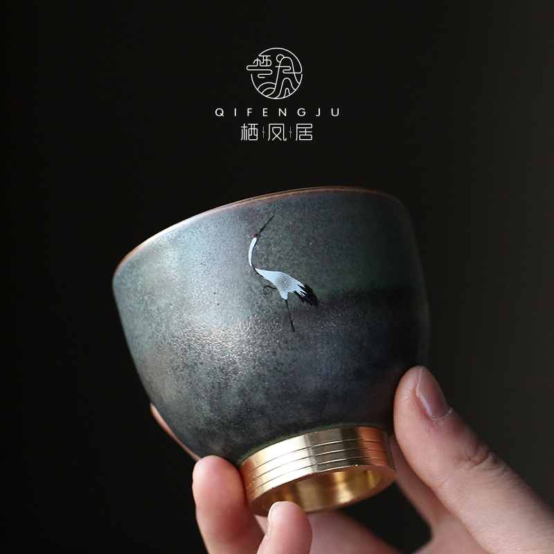 Shelter Phoenix Coarse Pottery Tasting Cup Rejuveno Bronze Bottom Personal Cup Ping Steps Green Clouds Rohan Cup Korn Tea Cup Ceramic Tea Cup