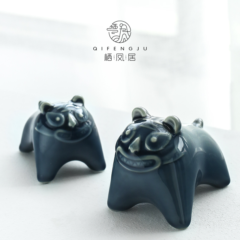 Qifengjuji blue tea pet cute little tiger decoration tea ceremony ceramic tea play kung fu tea set decoration spare parts
