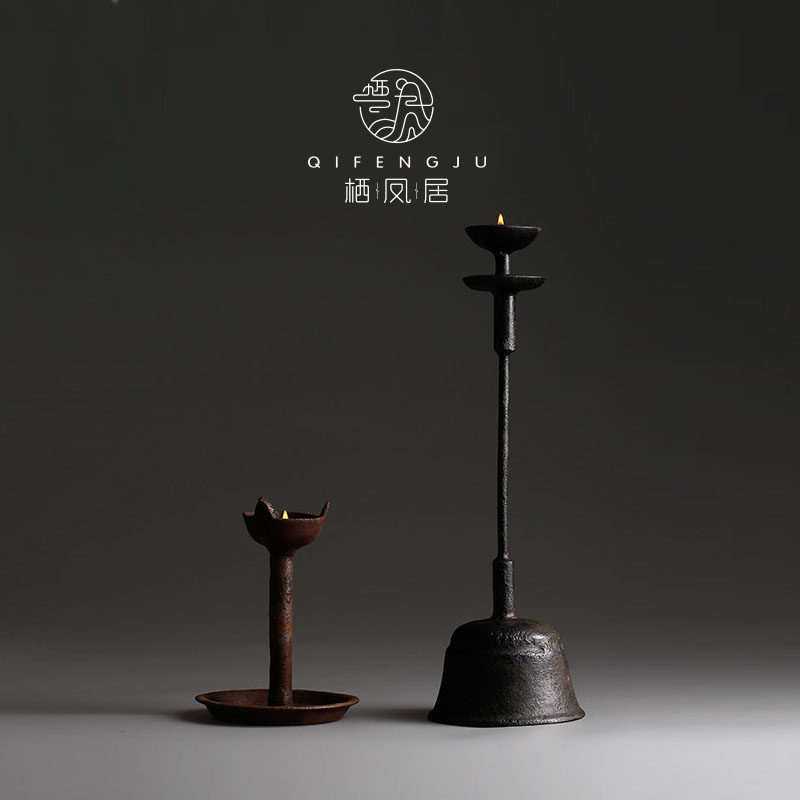 Shelter Anchow Handmade Retro Cast-iron Old Candle Desk Oil Lamp Old Things Chinese Zen tea Daolamp home (clear cabin)