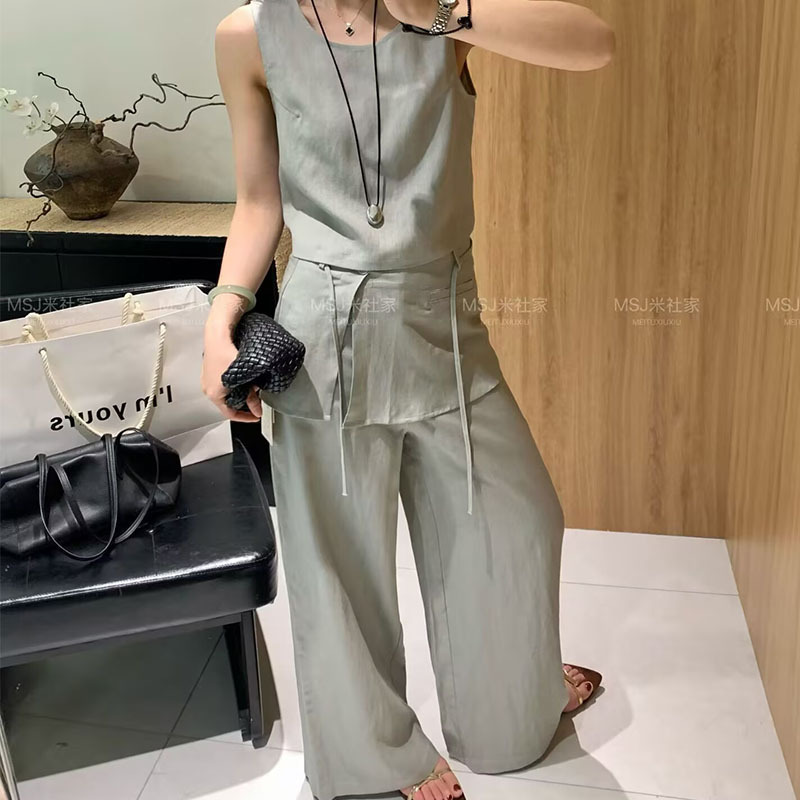 Mishejia Designer Vest, Wide-Leg Pants Three-Piece Set for Women, 2026 Summer Relaxed Linen Suit Pants Mishejia Designer Vest, Wide-Leg Pants Three-Piece Set for Women, 2026 Summer Relaxed Linen Suit Pants