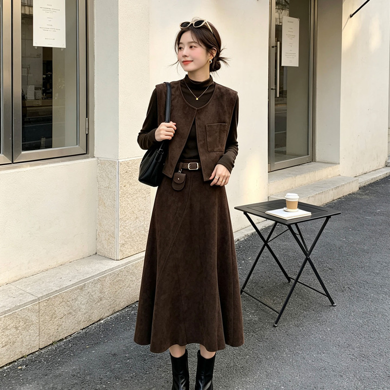 This Year's Trendy New Women's College-Style Vest Three-Piece Set, Slim-Fitting and Elegant Skirt, High-End Outfit