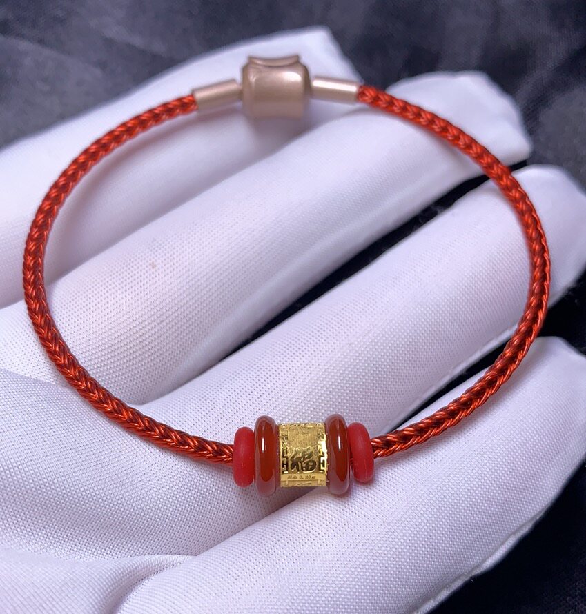 Fashion foot gold inlaid carnelian bracelet Steel rope is delicate and not easy to deform Multi-color optional Honmei year