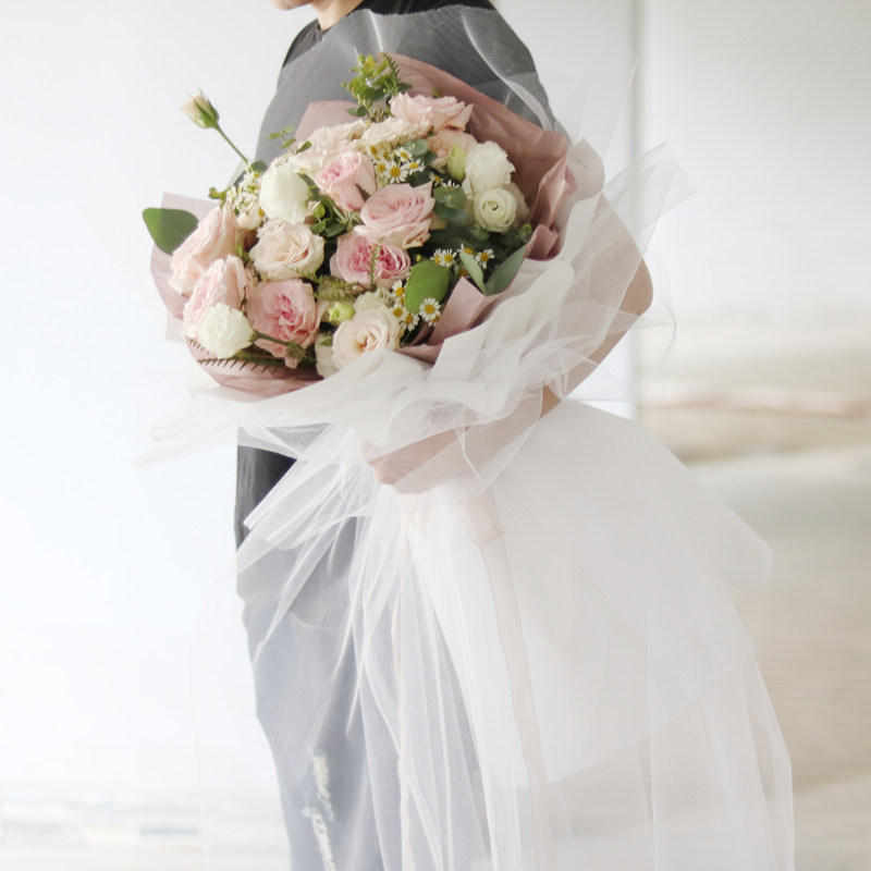 ins wind Korean style fairy yarn flowers bouquet handmade diy mesh yarn rose gift wrapping material flower shop materials