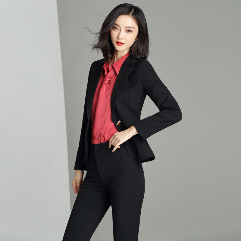 Work clothes women 2022 spring and autumn new black business fashion positive dress women's long-sleeved suits working clothes overalls