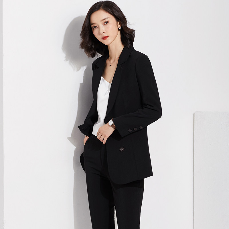 Black Western Suit Jacket Woman 2022 Business commuter Spring medium Long Relaxed Temperament Small Suit Casual Work Clothes