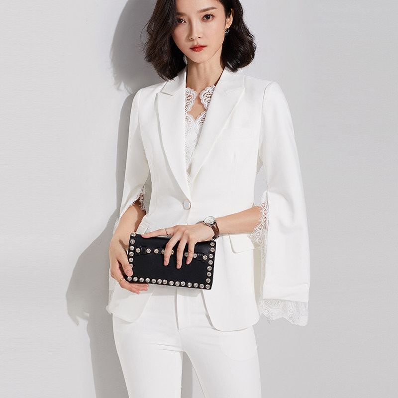 Career Suit Woman President High-end Suit 2022 Spring Autumn New Temperament Style Goddess Fan Suit Pants Foreign Pie White Western Suit
