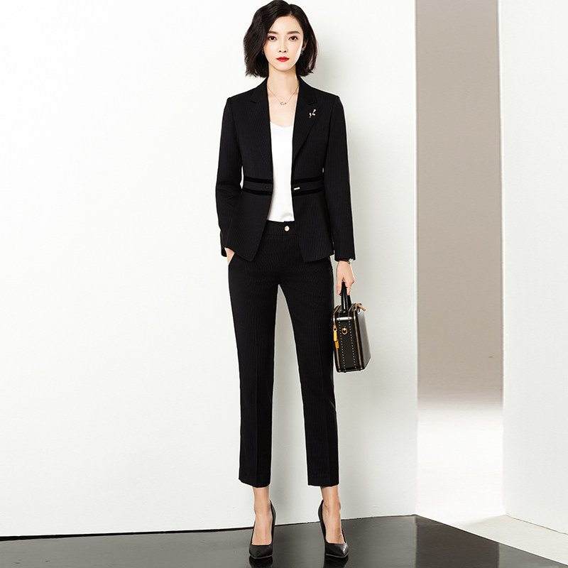 Suit suit women's formal 2021 spring and Autumn long-sleeved striped fashion temperament suit nine-point pants work suit two-piece suit