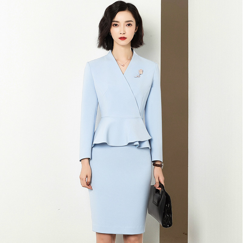Professional suit women's suit new 2023 spring high - end temperament suit blue dress interview suit
