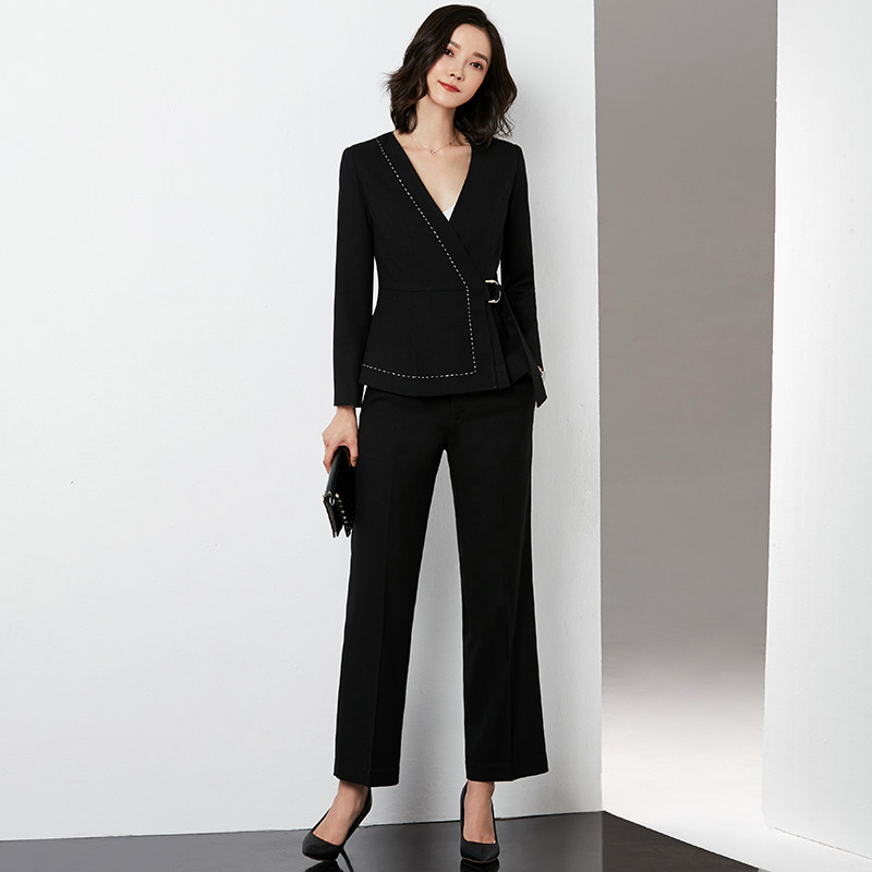Professional suit women's autumn and winter black long-sleeved simple loose wide-leg pants Chinese style ol fashion slim casual suit