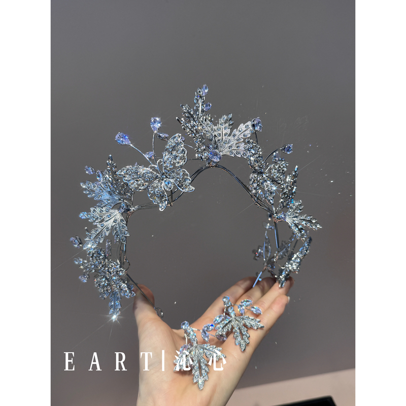 Tm|A23 Handmade Soft Crown Backpiece Bridal Heavy-Duty Butterfly Zircon Crown (Crown + Ear Clips) Tm|A23 Handmade Soft Crown Backpiece Bridal Heavy-Duty Butterfly Zircon Crown (Crown + Ear Clips)
