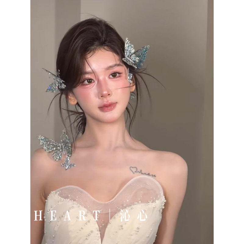 Tm｜D15 Teacher Kang Kang's Same Style Lake Blue Diamond-Studded Handmade Butterfly Hair Clips (5 Pieces)