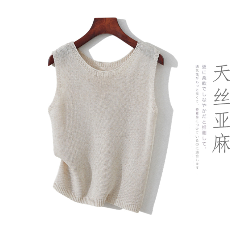 Tencel Linen Vest for Women, Summer Outerwear, New Style, Loose Fit, Plus Size, Slimming, Sleeveless Knitted Camisole Top