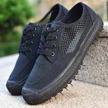 Summer breathable mesh mesh shoes Black tooling training security shoes military rubber low-top lace-up mens shoes Secret service military training shoes