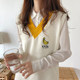 2020 autumn and winter v-neck sweater Korean style college style knitted vest female soft girl embroidery sleeveless sweater vest trend