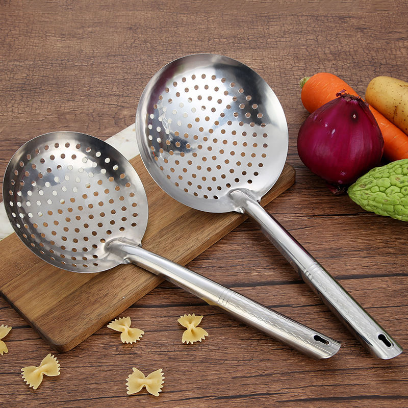 Leaking Spoon Fry 18cm Ice Pink Ladle Hollow with shank oil lattice Large leaking spoon Stainless Steel Kitchen supplies