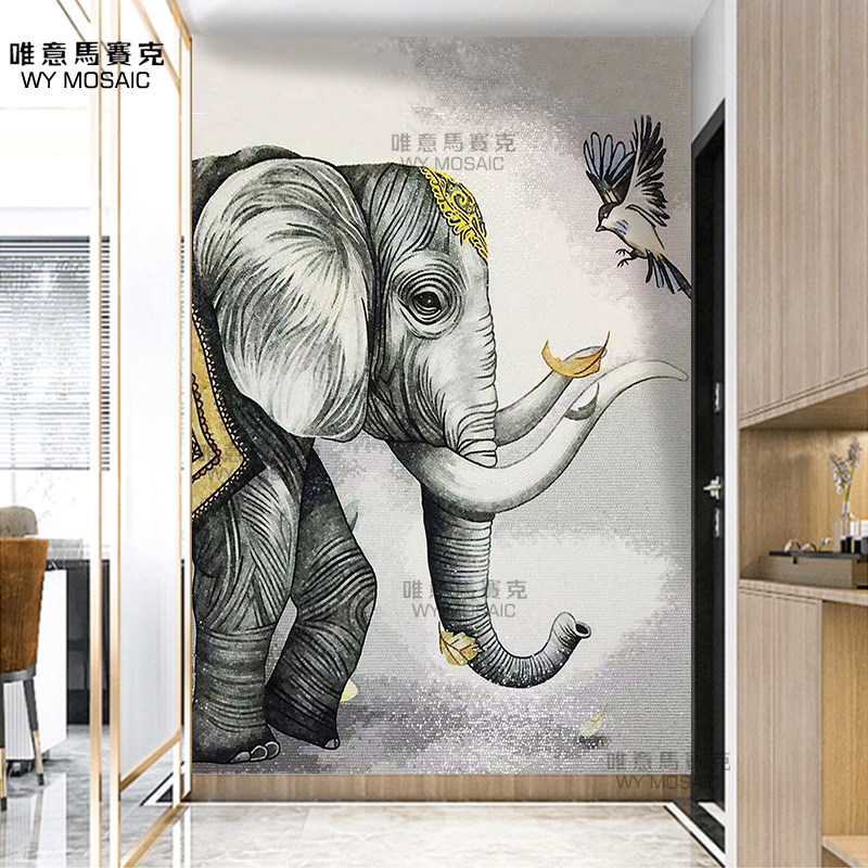 Elephant Mosaic Background Wall Brief Modern Living Room Genguan Gangway Background Puzzle Cut Painting Parquet Tiles