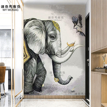 Elephant Mosaic Background Wall Brief Modern Living Room Genguan Gangway Background Puzzle Cut Painting Parquet Tiles