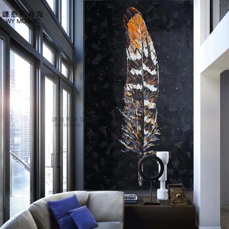 Meritocratic Custom Designer Feather Mosaic Decoration Painting Guest Dining Room Genguan Background Wall Tile Jigsaw Puzzle Cut