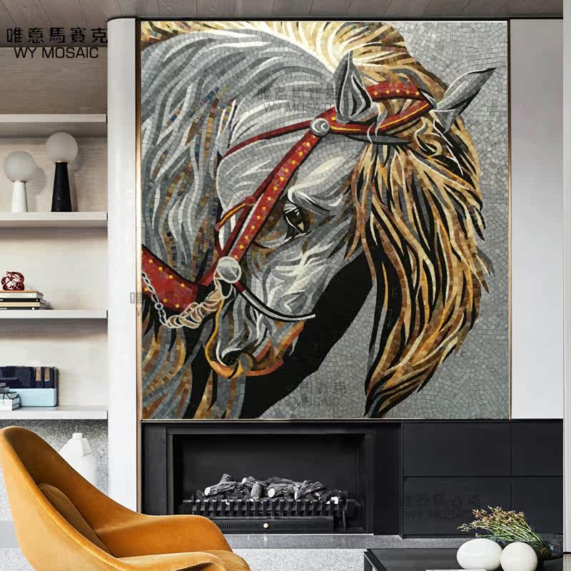 Horse head mosaic background wall simple modern living room porch aisle background jigsaw puzzle cut mosaic tiles