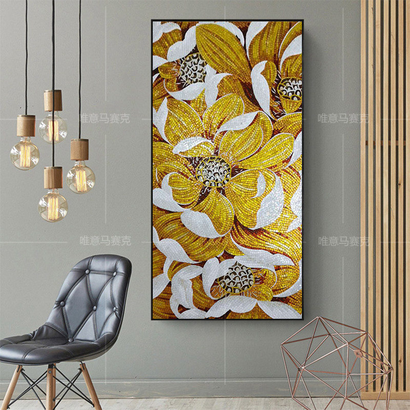 Meritocratic Golden Lotus Mosaic Decoration Painting Guest Dining Room TV Background Wall Tile Puzzle Cut Painting Evasive Gold