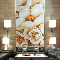 Wood Hibiscus Flower Crystal Glass Custom Mosaic Fine Cut Painting TV Puzzle Genguan Living Room Background Wall Tile