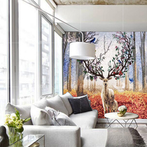 Elk Fu Lu Double Full Glass Mosaic Cut Painting Genguan Background Wall Aisle Background Wall Mosaic Decoration Puzzle