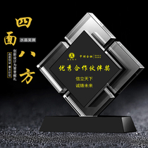 Coloured glaze trophy crystal medal custom license plate children listing wooden medal black crystal card honor souvenir