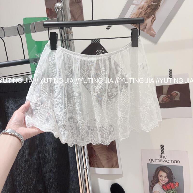 Yuting Layering Magic: Covering the Buttocks, See-Through Lace Skirt for Women, Short Mesh Skirt Overlay